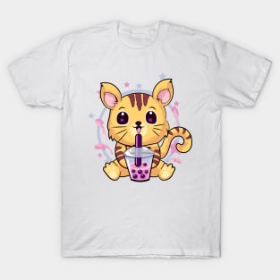 Kawaii Cat Drinking Bubble Tea T-Shirt